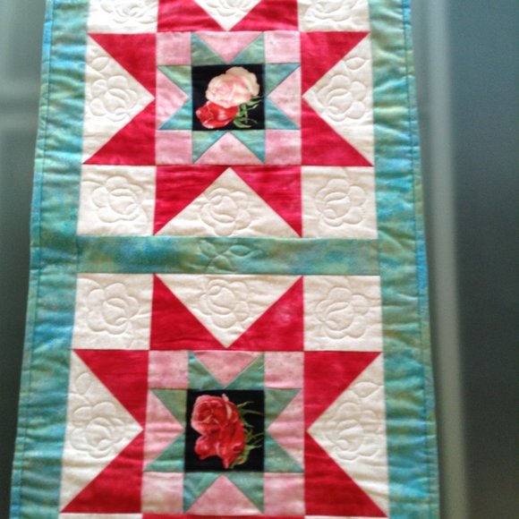 Quilted Star Pattern Handmade Table Runner 42 1/2" x 15 3/4" Rectangle Table Top - Picture 6 of 13